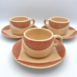 Wallace China California Tweed Desertware Restaurant Ware Cup Saucer Set of 3